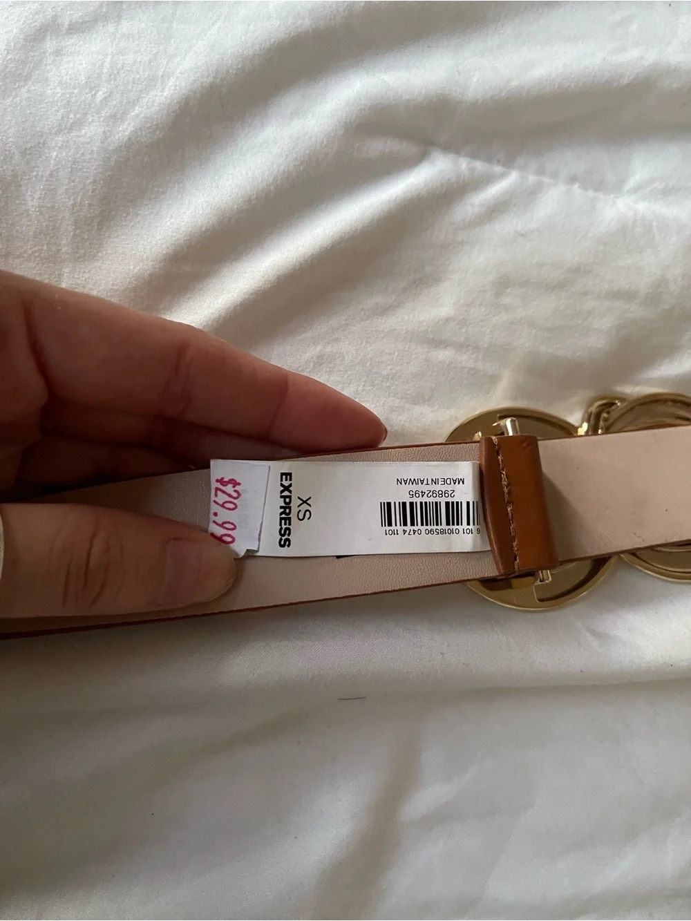 Express Brown Leather Belt with Gold Snake Buckle